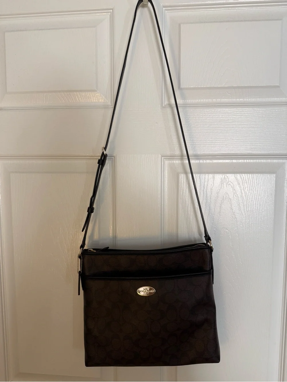 Coach Dark Brown Signature Messenger Crossbody